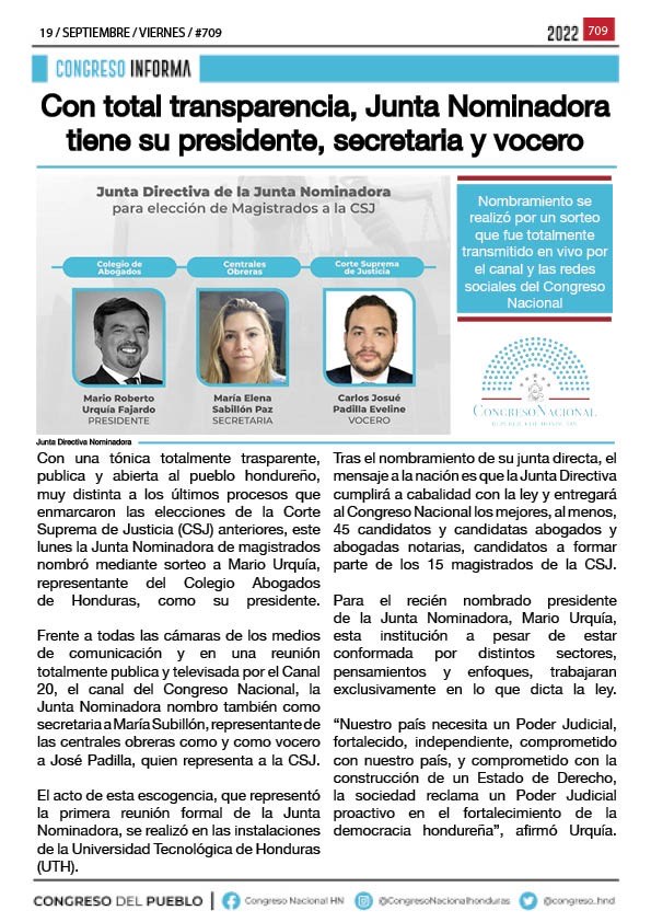 Junta Nominadora tiene su presidente, secretaria y vocero